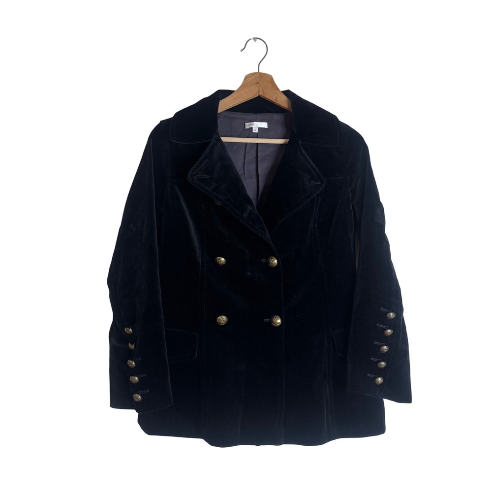 Vince Women's Velvet Double Breasted Military Blazer Black 6